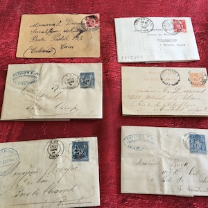 Lote de 6 cartas dobradas com correio (Lago) 1885-1886-1886-1901-1949-1951- Selos tipo Sage Mouchon & Gandon- Marcofilia-Calligraphie-