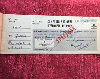 Booklet  Checkbook- Old check book-Comptoir National d'escompte de Paris-Old Papers Check Book & Traveler's Checks-5 forms