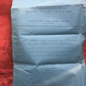 Papel antiguo francés escrito a mano 1874 Patente de invención: Proceso de fabricación de aceite de colza-Certificado de adición-Agencia Internacional-Agricultura