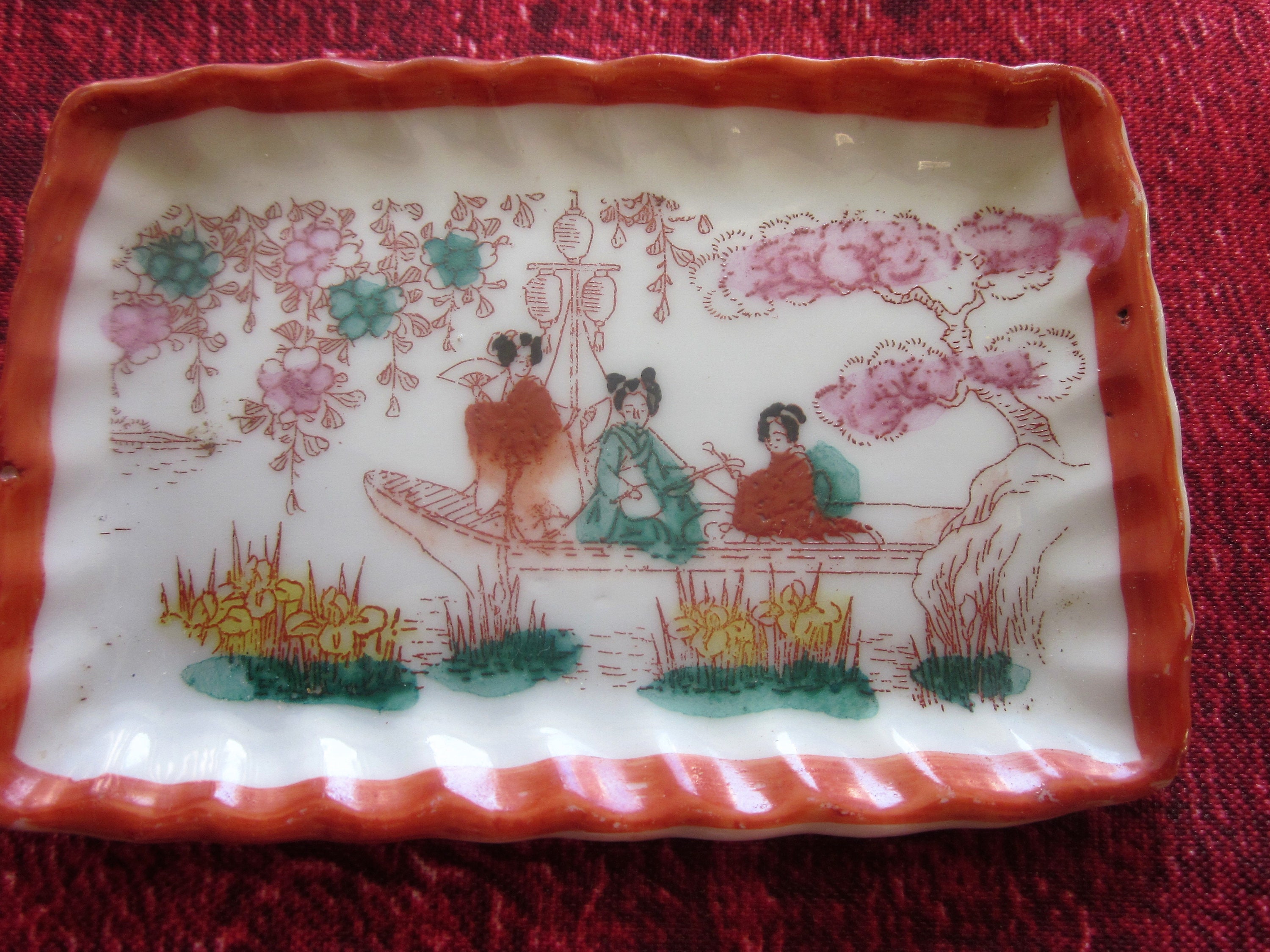 Japan Vintage Porcelain Kitchen Door Or Wall Plate From Japon Illustrated Japanese Geisha & Samurai 