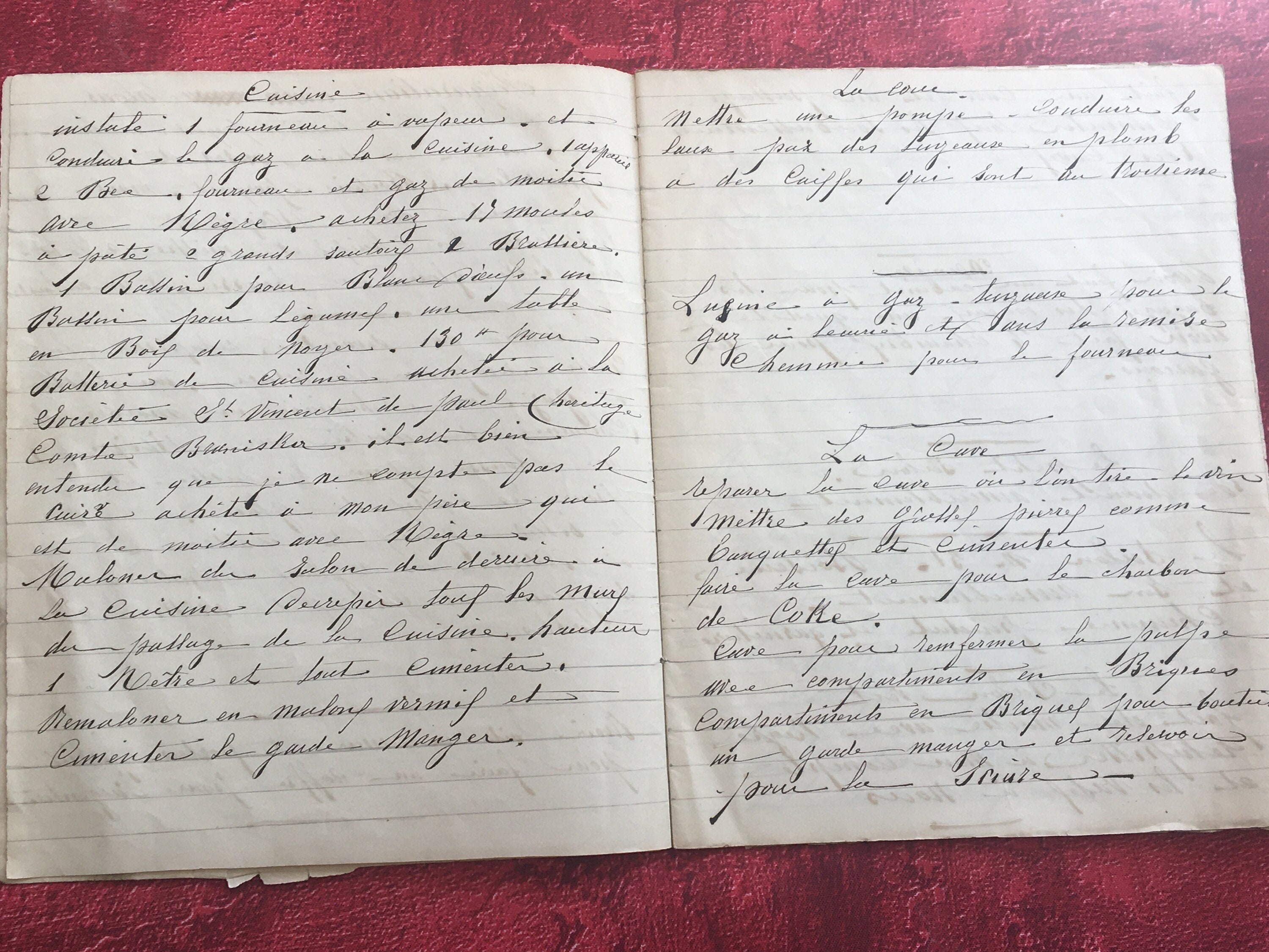 REGISTER book Register-Book keeping Account Works Repairs-Kitchen-Cellar-floors-Inventory-January 1880-Hotel "Le Relais" Aubagne