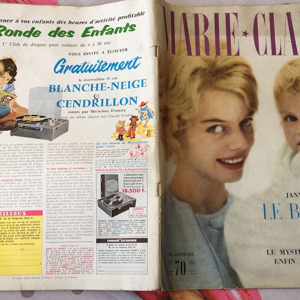 1959 Woman's Magazine Revue Marie*Claire-Mode-Travaux-Couture-Patrons-Collections-idées-Loisirs créatifs-Saint-Tropez style -publicités-vint