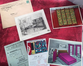 French Rare, uncommon --Commercial advertising documents Herbuel Advertisements St Etienne-Man.-Furniture-Covers-samples Bed throws-Prices