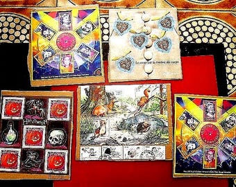 Stamps France 5 Blocks & Pages Stamped on cardboard Send Parcels Postal-Animals-Artists song-Halloween-Delacroix