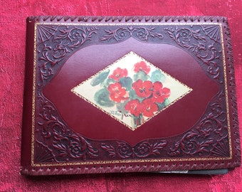 Beautiful Red Leather Album : 23 Photo --1950/60- Original Photos Couple Baby-children-Holidays sea beach-car Simca