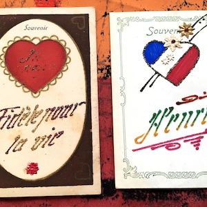 2 Postkarten – Postkarte mit kleinen glänzenden Punkten, Liebesbotschaften, Liebesbrief, Fantasy-Thema – Volksabstimmung in Mainz 1922