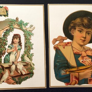 1882 Véritables Chromo composés en 2 cartes sur support carton-Chromos collés en relief dits "découpis" chromolithographie originale-France