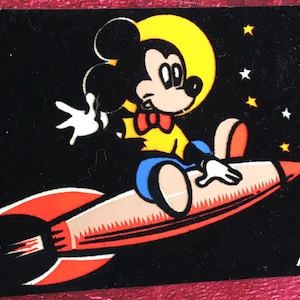 Mickey vers la lune postcard floquée Walt Disney productions Disneyland 1959-Thème Spectacle Carte Postale Floquée France