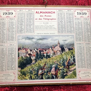 France WWII -Vignerons a Riquewihr Haut Rhin 1939 Almanach Calendrier Postes & Télégraphes Grand format--Imprimeur Oberthur-13-BDR