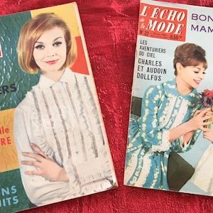 1960 French Woman&#39;s 2 Magazine Revue L&#39;Echo de la Mode-Mode-Works-Couture-Patterns Collections-ideas-Creative Hobbies Vintage-Werbung