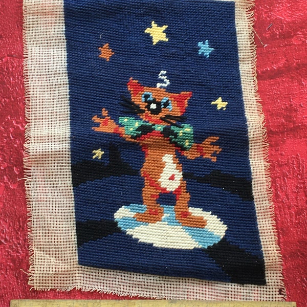 Vintage Broderie Couture-Contemporary embroidery canvas--a circus bear?In the Stars and the light-creative hobbies .22 X 13.5 cm..