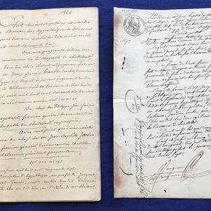 Registro de Francia 1866/1837 2 manuscritos raros con sello de Royal-Farmer: La Chapelle-du-Châtelard & Pérol-hypothécaire y Obligation-scrapbook