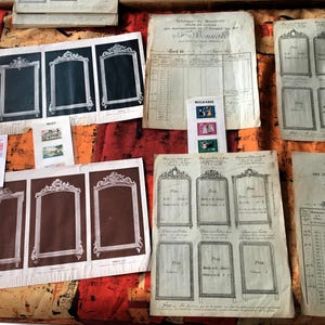 Scrapbooking papel antigo 6 faturas de página dupla Fabrique de Miroiterie 1897+carta do Instituto Pasteur+2 bolsos para selos