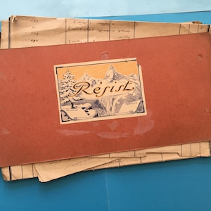 Scrapbooking: 11 alte Papiere - 4 Registerblätter Recto Verso - 6 Vintage-Etiketten - Maritimer Brief 1880 - im Notizbuch - Junk Journal - Junk