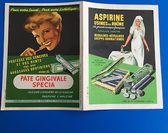 Original ADVERTISING Vintage-Aspirine-Dentifrice Pâte gingivale Specia-Carte Publicitaire-Vente Pharmacie-Feuille Température Bébé-dépliant