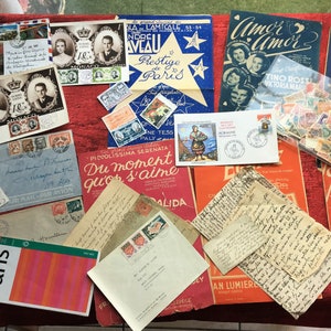 Scrapbooking  Antique French superbes partitions musicales Letters Postcards  illustrées,timbres,Chromos vintage Script French Free shipping