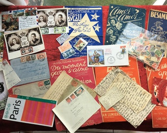 Antique French Scrapbooking Stunning Illustrated Letters Postcards, Stamps, Chromos vintage French Script Free Shipping Worldwide