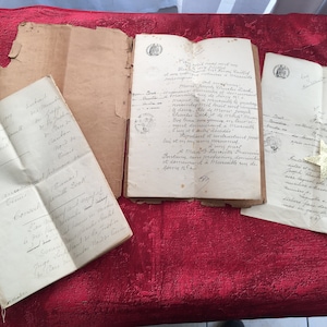 3 documentos manuscritos (1901: Contrato de casamento Deck/Fontana-Marselha (1902 Doação em vida) 1909 Conselho de família-Tunísia Scrapbooking efêmero-