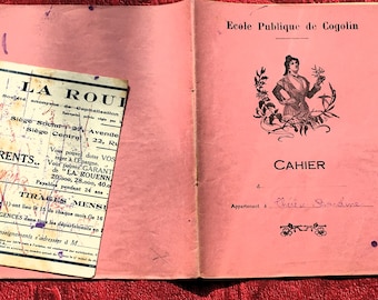 Exercisebook-written in French with a pen and ink holder Schoolgirl's notebook School of Cogolin France Recitation-Texts Superb writing-1932