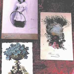 3 super cartões postais + foto grande de 1895 cromos reais em relevo estão colados nos cartões de Feliz Ano Novo e Boas Festas de 1900