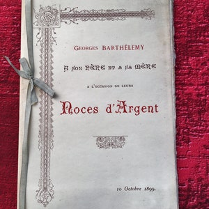 10 de octubre de 1899 super Folleto Poemas (Leer) con motivo de las BODAS DE PLATA-Georges Barthelemy a su padre y a su madre-Anuncio