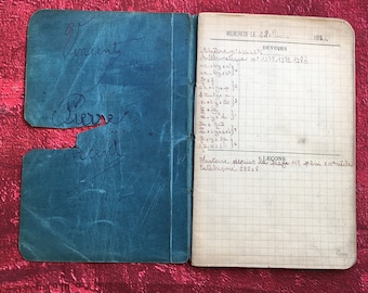 1934-Old memory aid notebook-Homework / Lessons-Algebra-History-Analysis-Grammar-Catechism-Italian-Geometry, Arithmetic