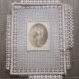 RARE French Vintage Antique French 18th Century Folding Great Paper Lace Canivet communion French lace Canivet HOLY Card, 1880 ’s religious