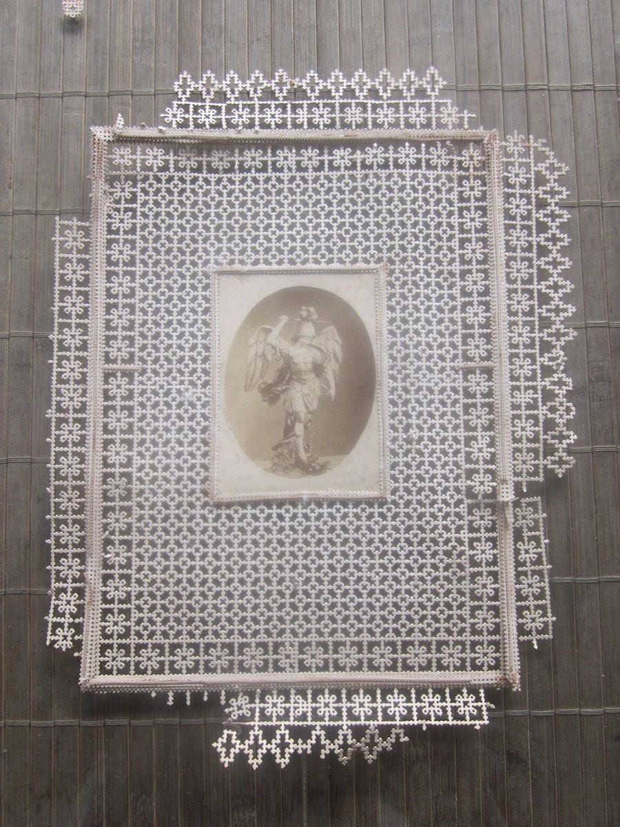 Rare French Vintage Antique Canivet Holy Card, 1880 S 18Th Century Folding Great Paper Lace Communio