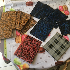 Vintage marbled book protector Choose 1 or more document protectors "your choice" 1 red -1 grey- 5 blue-5 orange on black-calligraphy