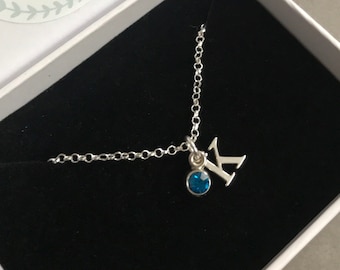 Initial Blue Topaz Birthstone Necklace, December Birthstone Necklace, Personalised Gift For Her