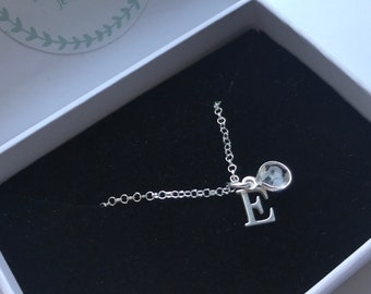 Initial Crystal Birthstone Necklace, April Birthstone Necklace, Personalised Gift For Her