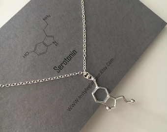 Collier sérotonine, cadeau bien-être, bijoux molécule, cadeau pour amateur de science, cadeau fête des mères