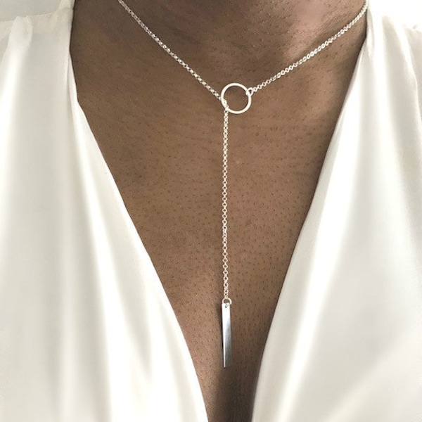 Lariat Necklace, Circle Lariat Necklace, Circle Bar Necklace, Birthday Gift For Her, Mothers Day Gift