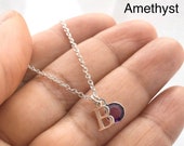 Birthstone Necklace, February Birthstone, Garnet Necklace, Custom Letter Necklace, Initial Necklace, Necklaces for women,Mothers Day Gift
