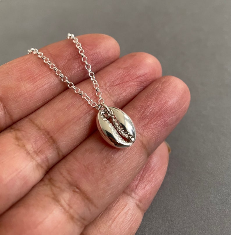 Cowrie Shell Necklace, Sterling silver cowrie shell, Beach Necklace, Beaded Necklace, Shell Jewellery, Mothers Day Gift image 1