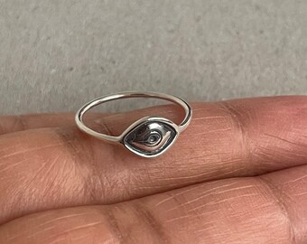 Silver Evil Eye Ring, Thin Stacking Ring, Protection Ring, Mothers Day Gift