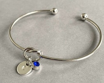 Silver Knot Bracelet, Sapphire Initial Bracelet, September Birthstone Bracelet, , Mothers Day Gift