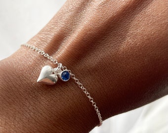 September Gemstone Heart Bracelet, Sapphire Birthstone Bracelet, Birthstone Gifts For September
