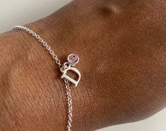 Bracelet de pierre de naissance de juin (Alexandrite), bracelet de pierre de naissance initial personnalisé, cadeau de Noël pour elle, cadeau de Saint-Valentin pour elle