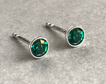 May (Emerald) Birthstone Earrings, Emerald Studs, Sterling Silver Hypoallergenic, Birthday Gift For Her, Mothers Day Gift