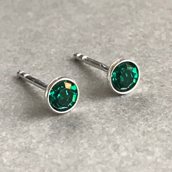 May (Emerald) Birthstone Earrings, Emerald Studs, Sterling Silver Hypoallergenic, Birthday Gift For Her, Mothers Day Gift