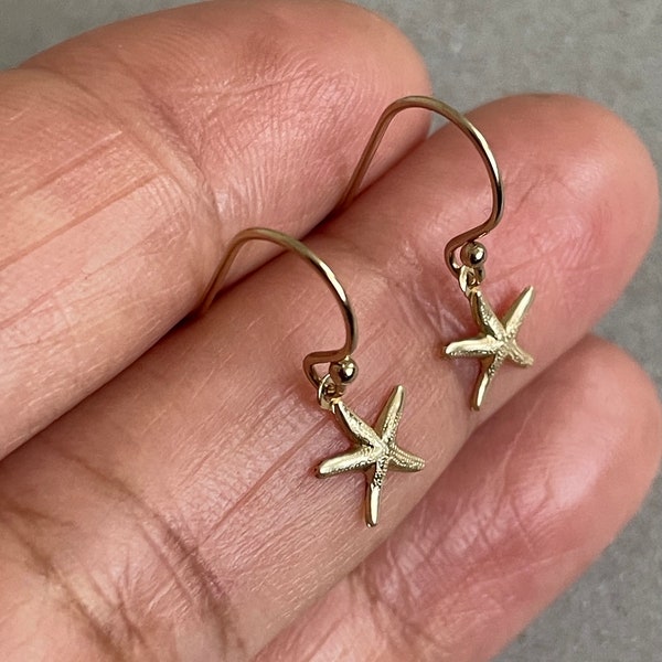 Gold Starfish Dangle Earrings, Boho Earrings, Beach Jewellery