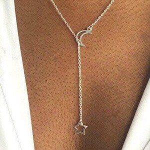 Moon Star Necklace, Dainty Necklace, Y Necklace, Lariat Necklace, Gift For Daughter, Birthday Gift For Her, Christmas Gift For Her