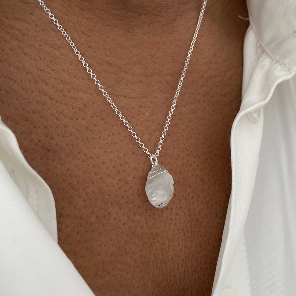 Silver Moonstone Necklace, June Birthstone, Raw Moonstone Charm Pendant, Mothers Day Gift