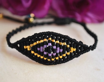 Evil eye bracelet - Macrame bracelet - Black bracelet - Braided bracelet - Micro macrame bracelet - All seeing eye - Protection bracelet