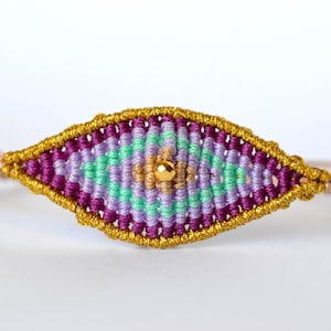 Macrame bracelet - Evil eye protection Bracelet - Purple bracelet - Micro macrame - adjustable bracelet - All seeing eye - Boho bracelet