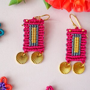 Vibrant Wanderlust: Boho Chic Macrame Earrings with gold elements Handcrafted Artisan Jewelry image 3