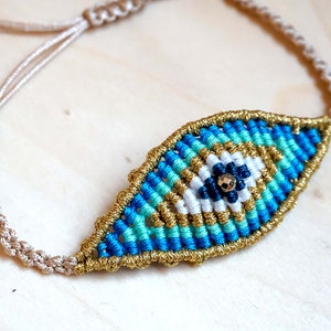 Friendship bracelet Blue Evil Eye bracelet with hematite bead Greek bracelet with sea blue colors evil eye macrame Protection bracelet image 2