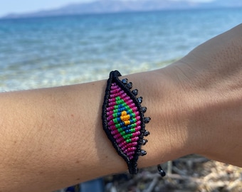 Macrame hematite bracelet - Black Evil eye bracelet - Protection Bracelet - Everyday bracelet - Micro macrame - All seeing eye