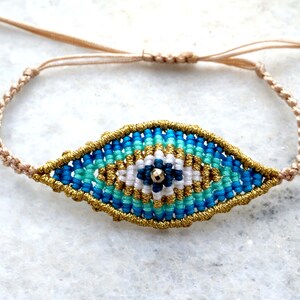 Friendship bracelet Blue Evil Eye bracelet with hematite bead Greek bracelet with sea blue colors evil eye macrame Protection bracelet image 3